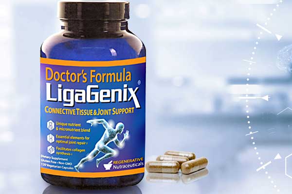 Doctor's Formula Ligagenix bottle 120 capsules joint repair supplement enhance prolotherapy treatments and aid in connective tissue healing.